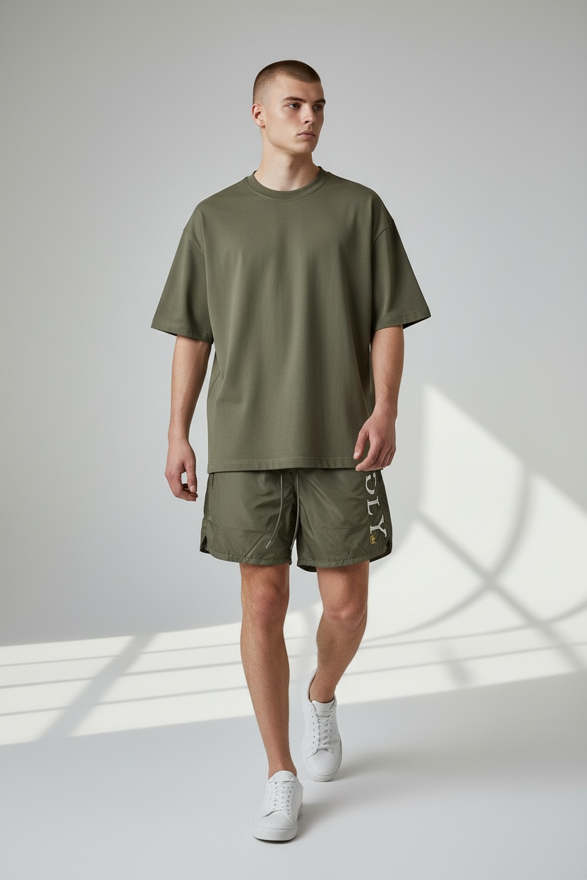 Logo Print Shorts "Olive Green"